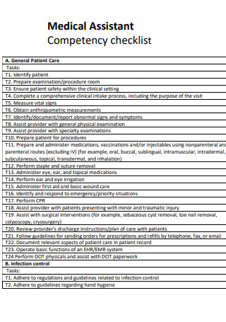 Medical Assistant Competency checklist