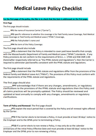 Medical Leave Policy Checklist