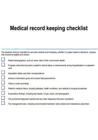 Medical Record Keeping Checklist