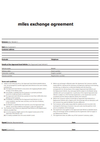 Miles Exchange Agreement