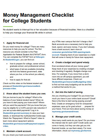 Money Management Checklist for College Students