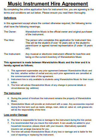 Music Instrument Hire Agreement