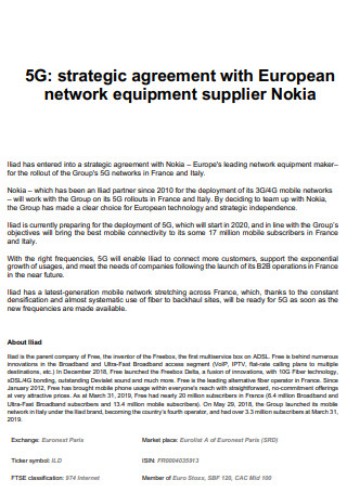 Network Equipment Strategic Agreement