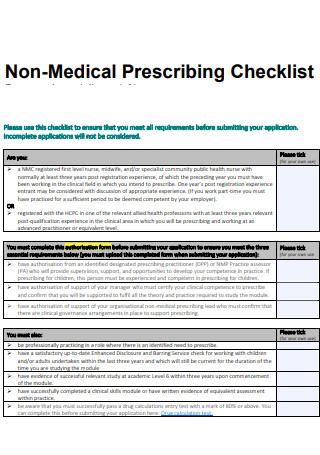 Non Medical Prescribing Checklist
