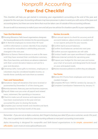 Nonprofit Accounting Year End Checklist