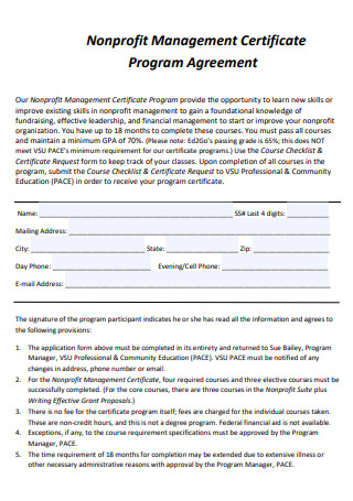Nonprofit Management Certificate Program Agreement