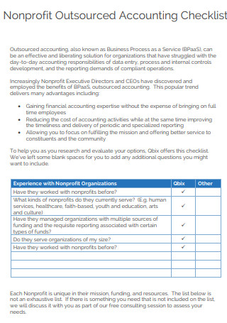 Nonprofit Outsourced Accounting Checklist