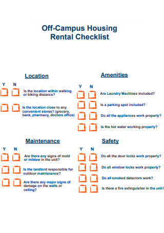 Off Campus Housing Rental Checklist
