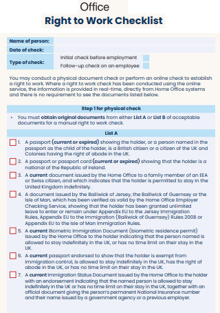 Office Right to Work Checklist