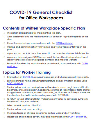 Office Workspaces Checklist