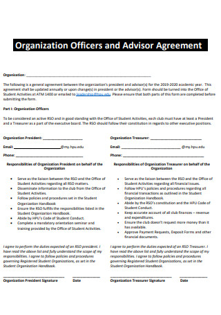 Organization Officers and Advisor Agreement