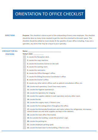 Orientation to Office Checklist
