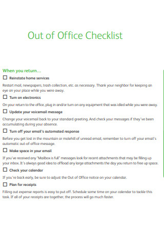 Out of Office Checklist