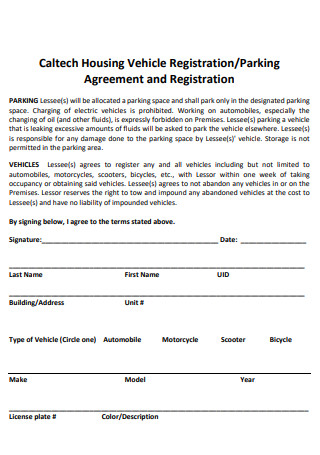Parking Agreement and Registration