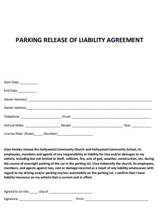 Parking Release of Liability Agreement