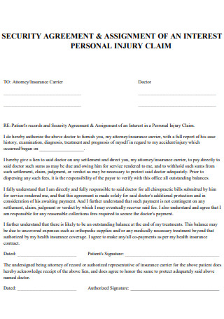 Personal Injury Interest Security Agreement
