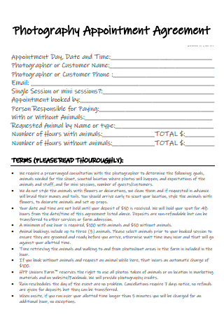 Photography Appointment Agreement