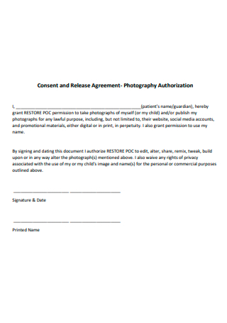 Photography Authorization Consent and Release Agreement