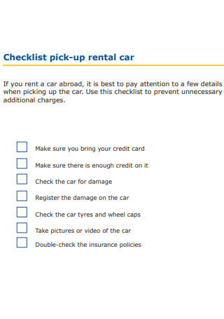Pick up Rental Car Checklist