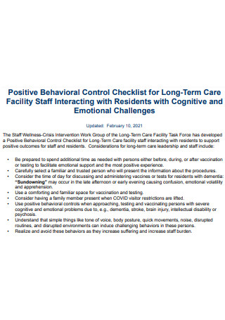 Positive Behavioral Control Checklist