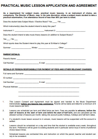 Practical Music Lesson Application and Agreement