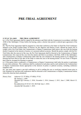 Pre Trial Agreement