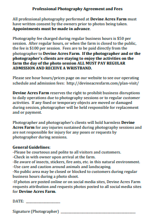 Professional Photography Agreement and Fees