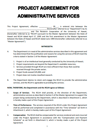 Project Agreement For Administrative Services