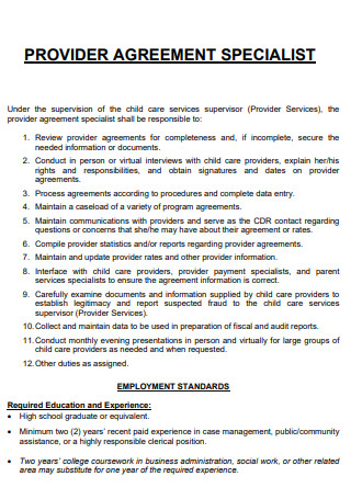 Provider Agreement Specialist