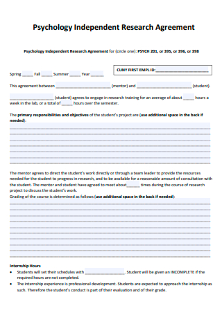 Psychology Independent Research Agreement