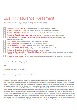Quality Assurance Agreement