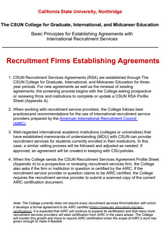 Recruitment Firm Establishing Agreement
