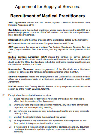 Recruitment of Medical Practitioners Agreement