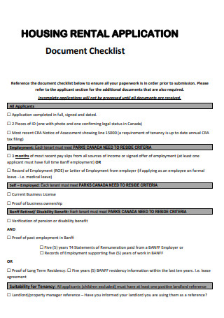 Rental Application Documentation Checklist