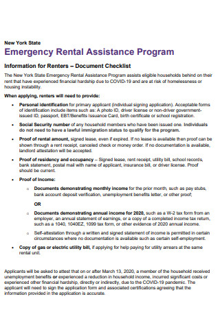 Rental Assistance Document Checklist