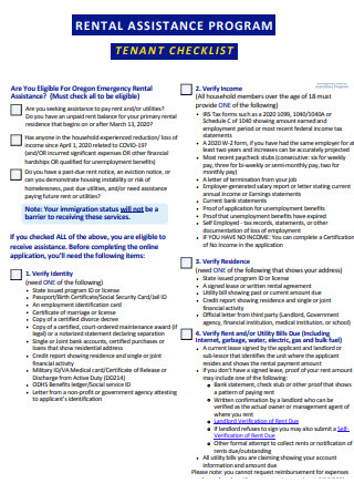 Rental Assistance Program Tenant Checklist