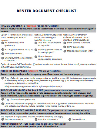Rental Document Checklist