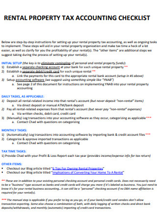 Rental Property Tax Accounting Checklist