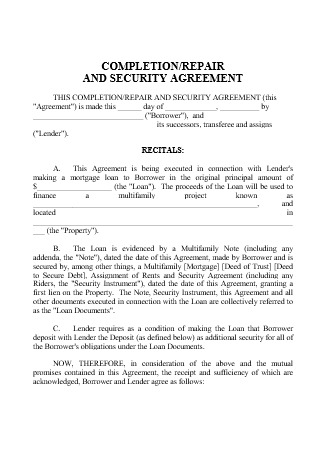 Repair and Security Agreement