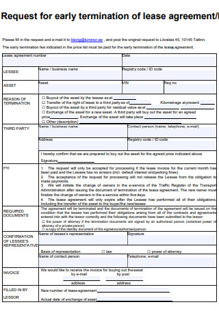 Request for Early Termination of Lease Agreement