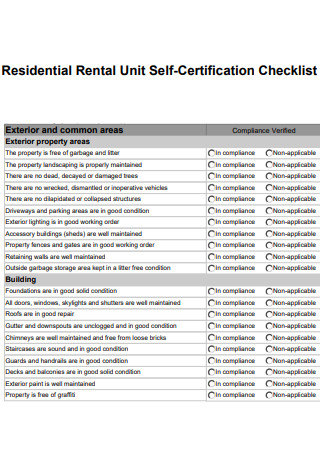 Residential Rental Unit Self Certification Checklist