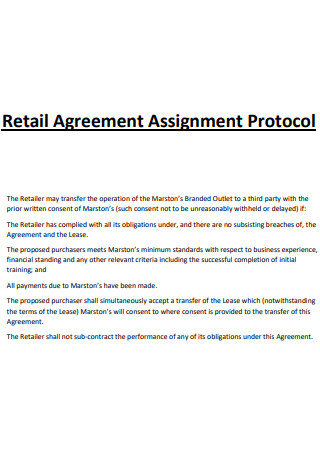 Retail Agreement Assignment Protoco