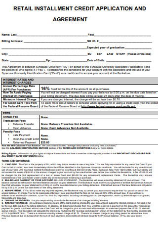 Retail Installment Credit Application and Agreement