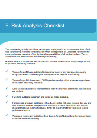 Risk Analysis Checklist