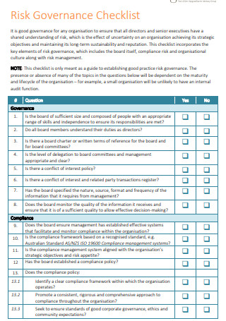 Risk Governance Checklist