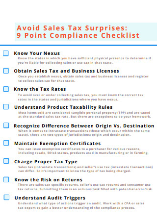 Sales Tax Compliance Checklist