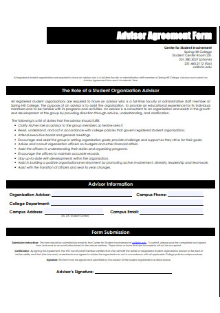 Sample Advisor Agreement Form