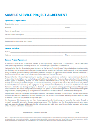 Sample Service Project Agreement