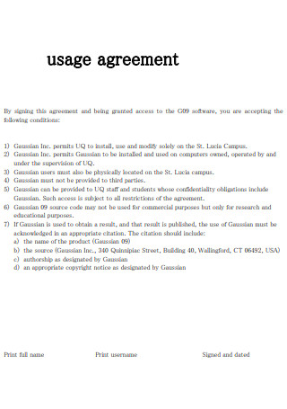 Sample Usage Agreement