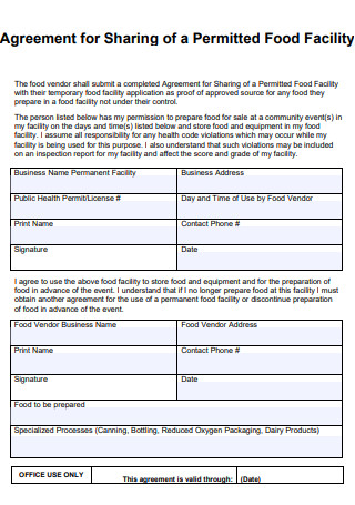 Sharing of a Permitted Food Facility Agreement